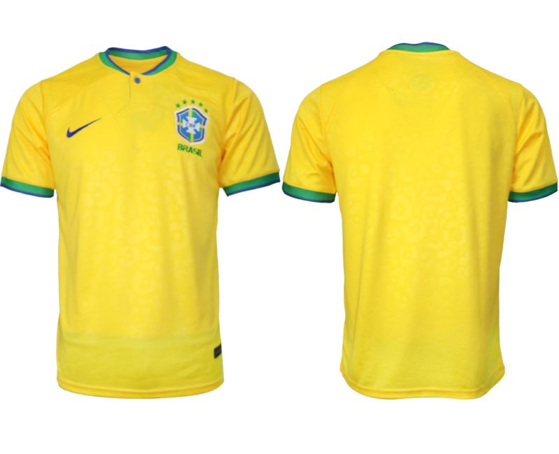 Men 2022 World Cup National Team Brazil home aaa version yellow blank Soccer Jersey->customized soccer jersey->Custom Jersey